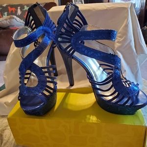 Royal blue platform heels 8M glitter